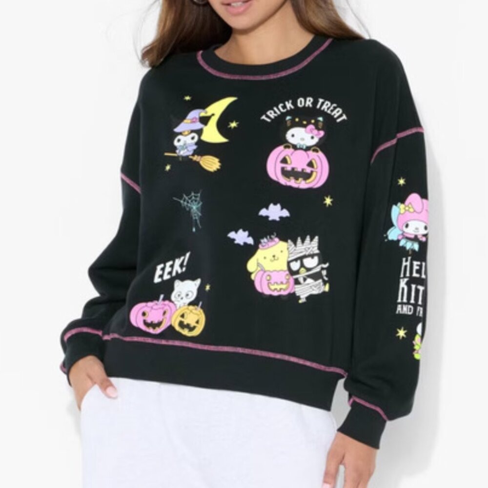 Sanrio Women's Hello Kitty Halloween Glow in Dark Graphic Sweatshirt, Size XXL